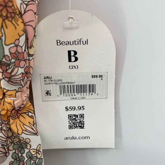 Arula Women's Ivory Yellow Peach Floral V Neckline Peplum Blouse Size 2X - Picture 4 of 8